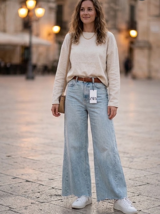 Zara Denim - Zara Light Blue High-Rise Wide-Leg Frayed Jeans